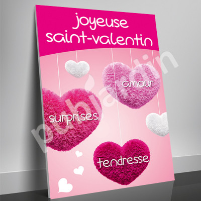 A21- Affiche Saint Valentin coeurs suspendus