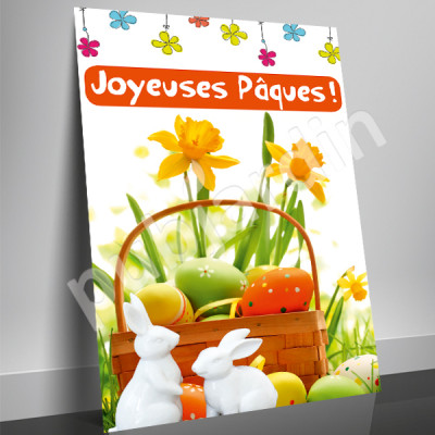 A38- Affiche Joyeuses Pâques - Lapins