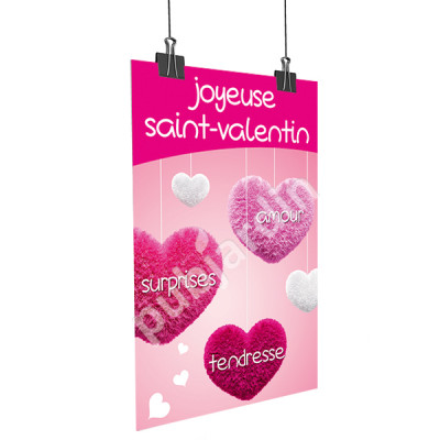 A21- Affiche Saint Valentin coeurs suspendus