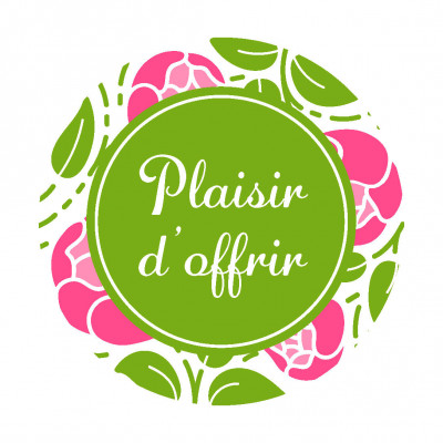 R9-Etiquettes Rondes Plaisir d'offrir - Rose vert