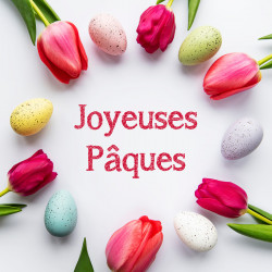 R22-Etiquette Joyeuses Pâques tulipes