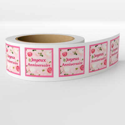 R26-Etiquette Joyeux anniversaire fleurs