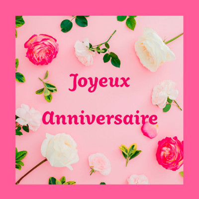 R26-Etiquette Joyeux anniversaire fleurs