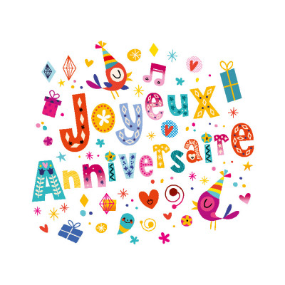 R27-Etiquette Joyeux anniversaire – Modèle coloré festif