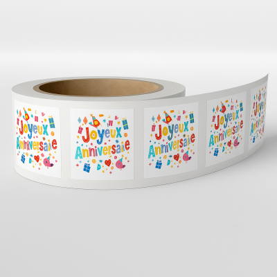 R27-Etiquette Joyeux anniversaire – Modèle coloré festif