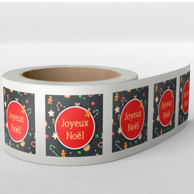 Étiquettes rouleau « Joyeux Noël » – Réf. R3 | Idéal emballage cadeau et commerce