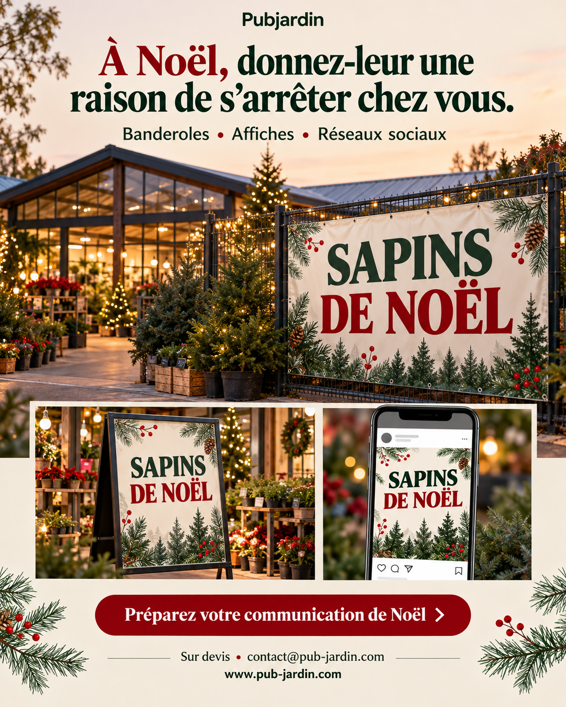 Communication de Noël Pubjardin : banderole, affiche et réseaux sociaux
